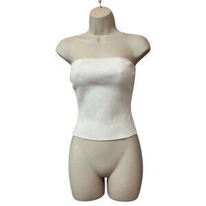 Open Edit Women’s  Luxe Rib Tube Top, Ivory, Sz. XS